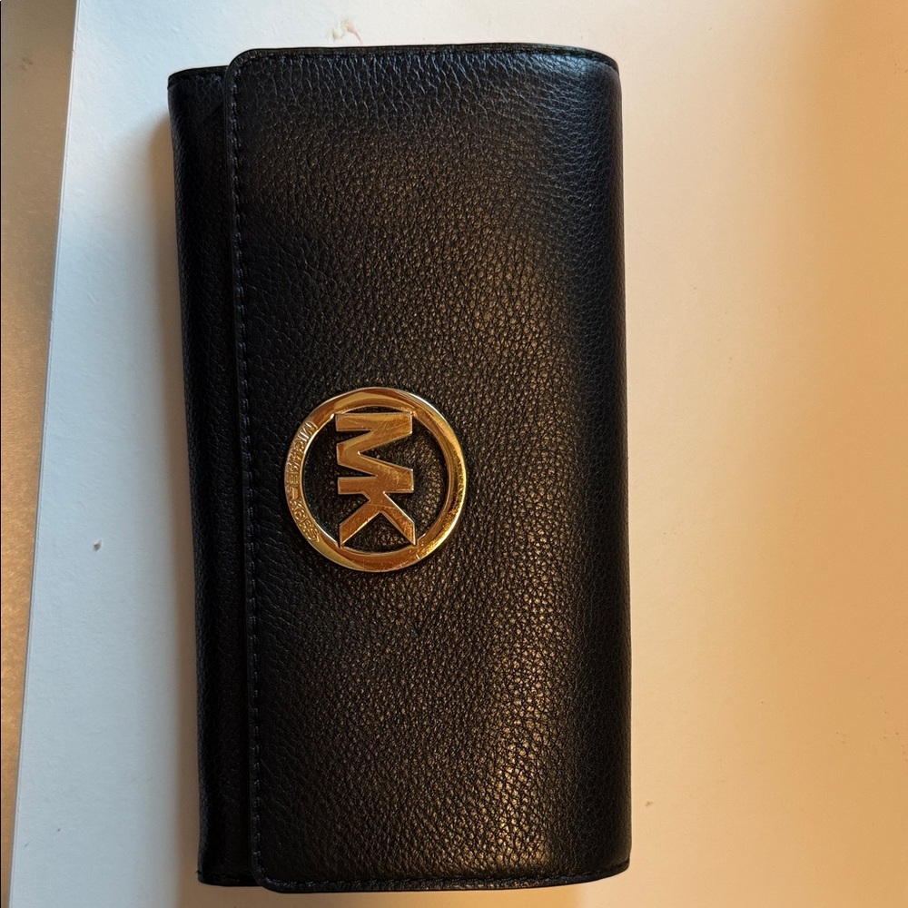 Michael Kors Black Leather Wallet with Gold Emblem
